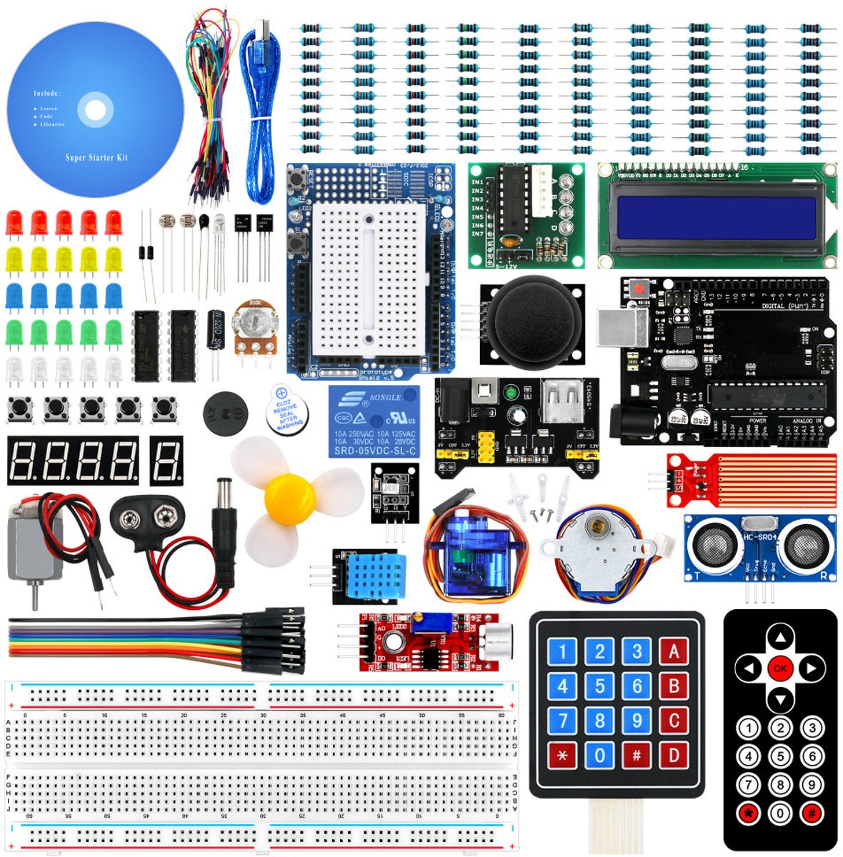 Uigebreide Arduino Starter Kit 2019 | UNO R3 ATmega328 | Sensoren - LCD Display - RFID - Servomotoren - Relais - Bewegingssensor - Afstandsbediening en meer! | 244 Delig | DVD met handleidingen | In Plastic Opbergdoos